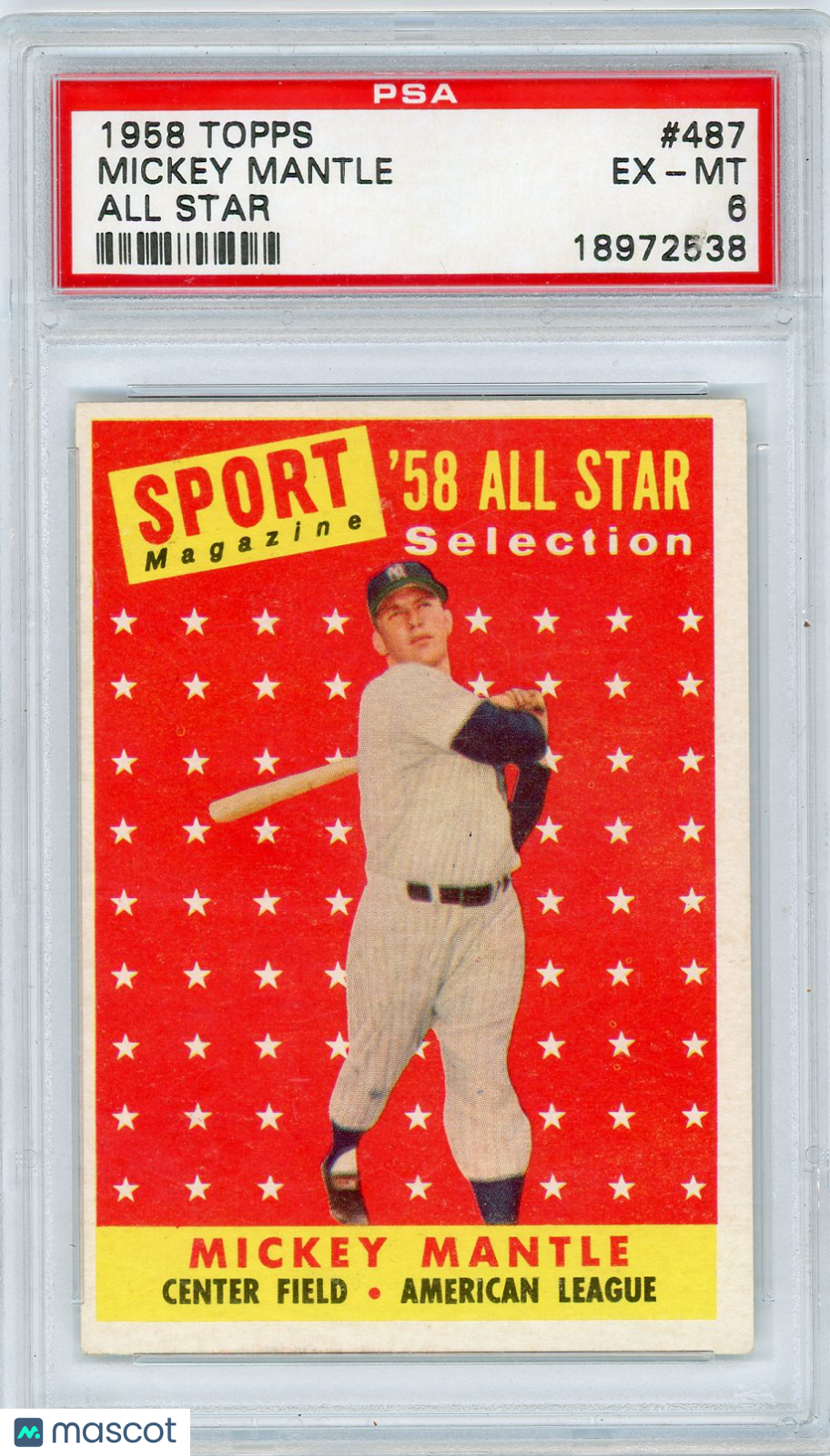 1958 Topps Mickey Mantle #487 All Star PSA 6