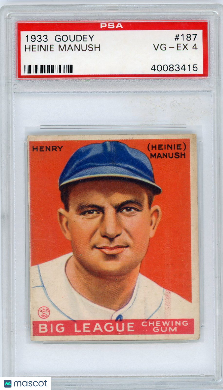 1933 Goudey Heinie Manush #187 PSA 4
