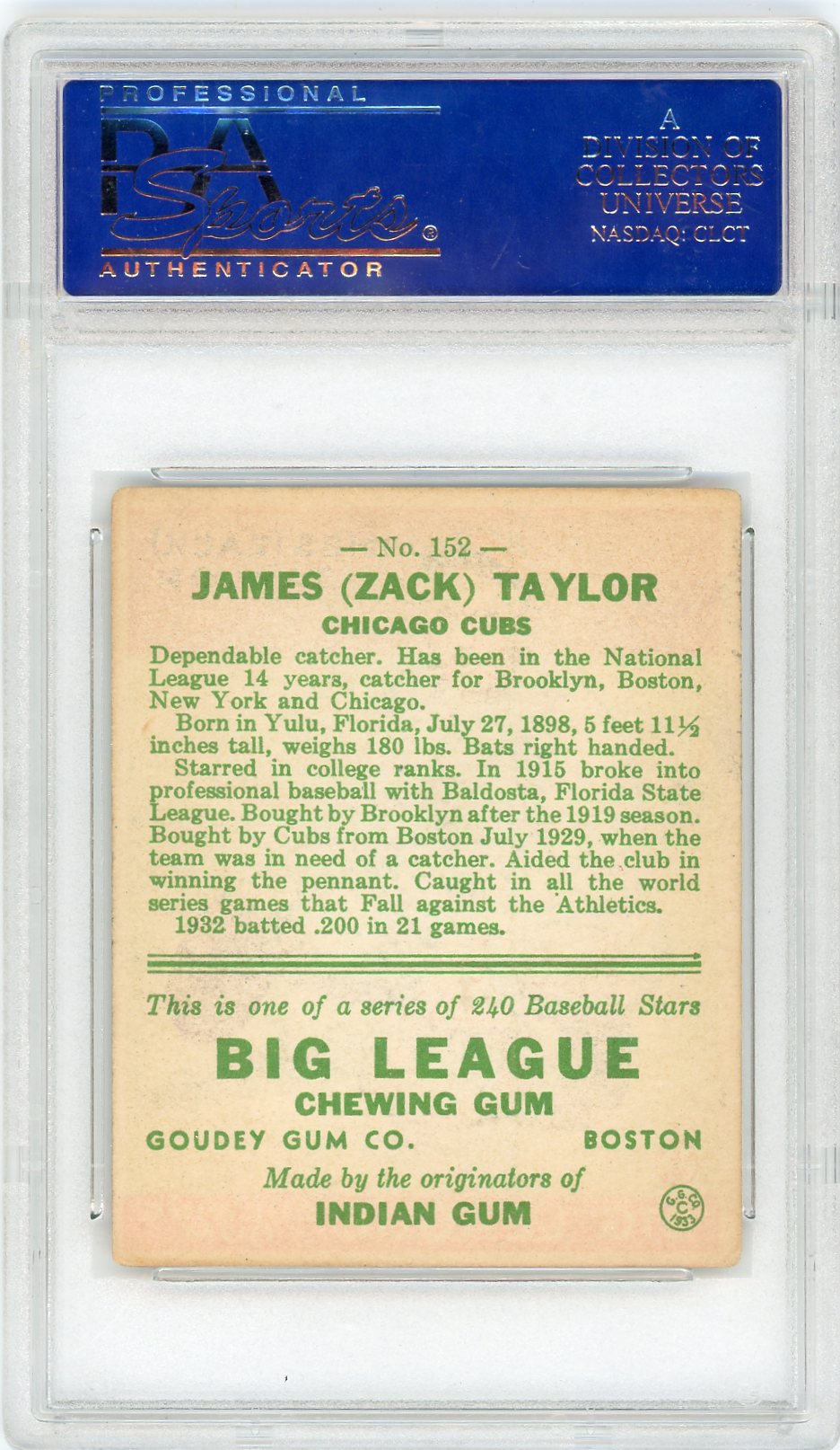 1933 Goudey Zack Taylor #152 PSA 4