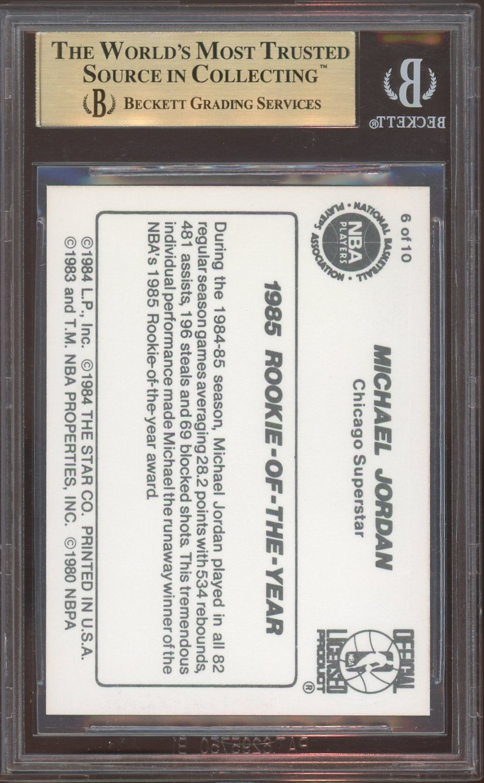 1986 Star Michael Jordan 1985 Rookie of Year Michael Jordan #6 BGS 9.5 /1985