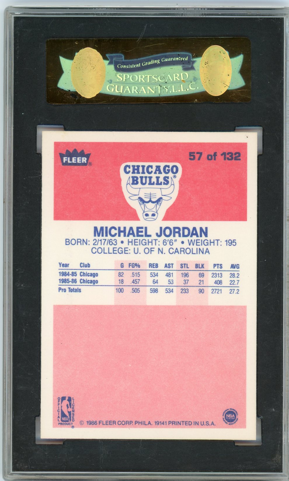 1986 Fleer Michael Jordan #57 SGC 9