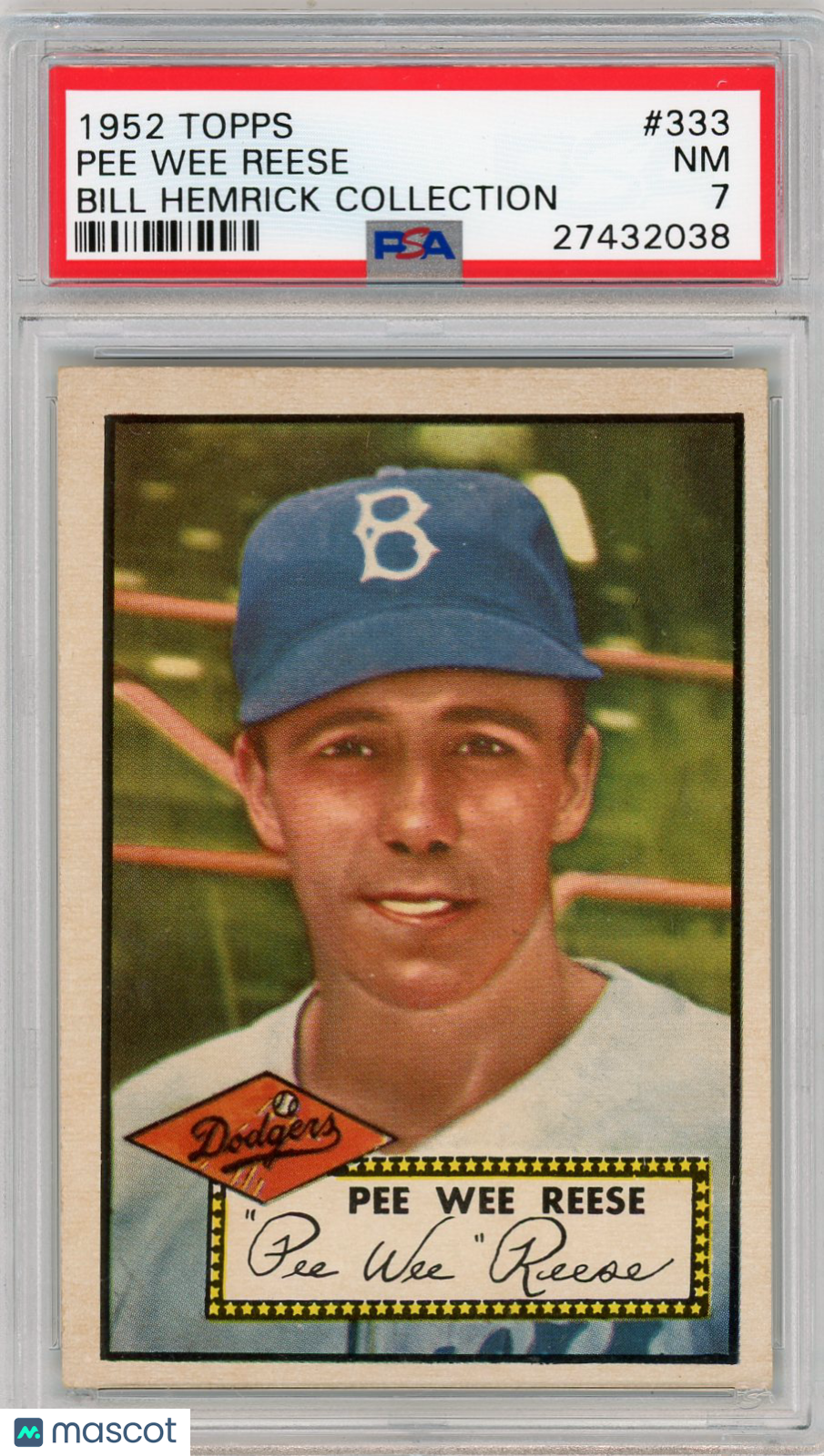 1952 Topps Pee Wee Reese #333 Bill Hemrick Collection PSA 7