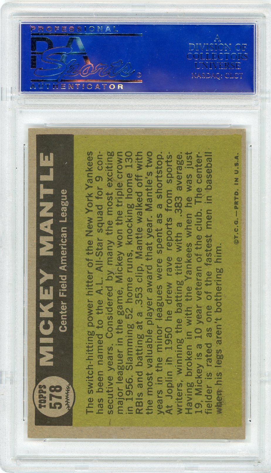1961 Topps Mickey Mantle #578 All Star PSA 8