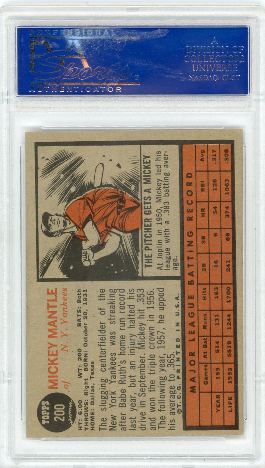 1962 Topps Mickey Mantle #200 PSA 6