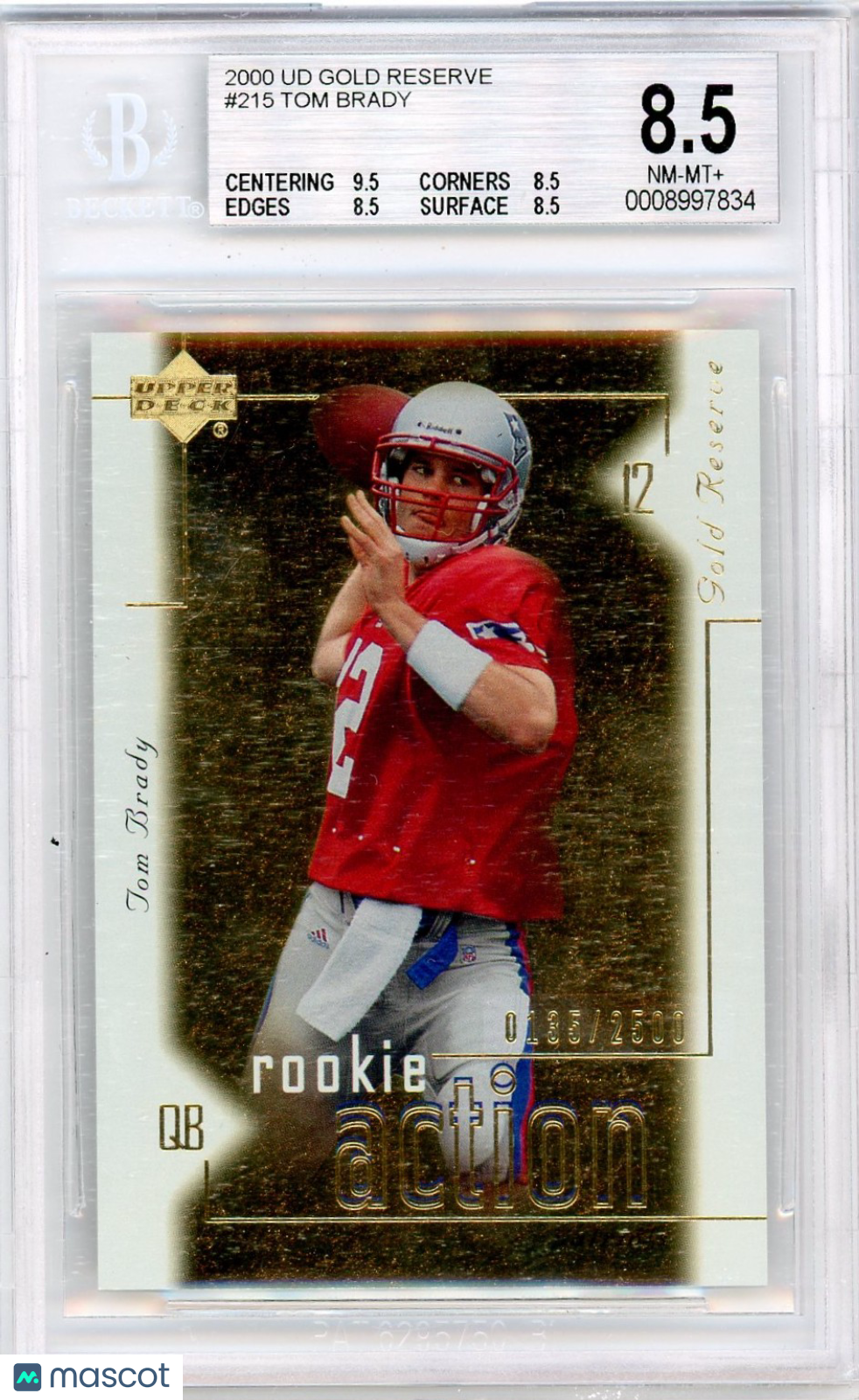 2000 Upper Deck Gold Reserve Tom Brady #215 BGS 8.5 Rookie