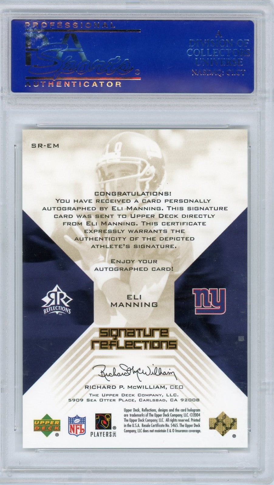 2004 Upper Deck Reflections Signature Reflections Eli Manning #SR-EM PSA 10