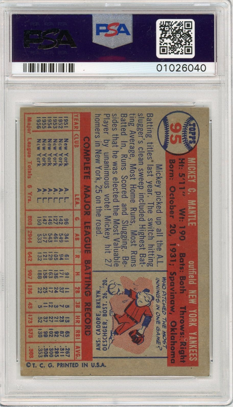1957 Topps Mickey Mantle #95 PSA 7