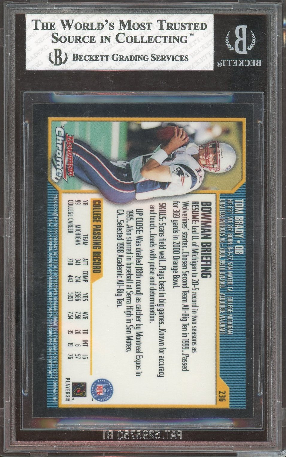 2000 Bowman Chrome Tom Brady #236 BGS 8
