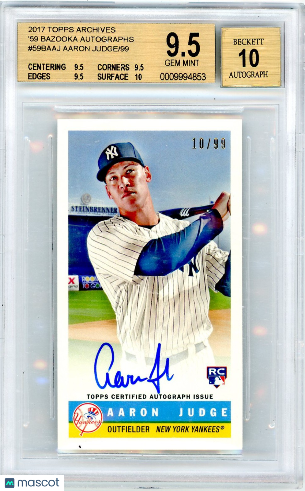 2017 Topps Archives '59 Bazooka Auto Aaron Judge #59BAAJ BGS 9.5 /99 Auto 10