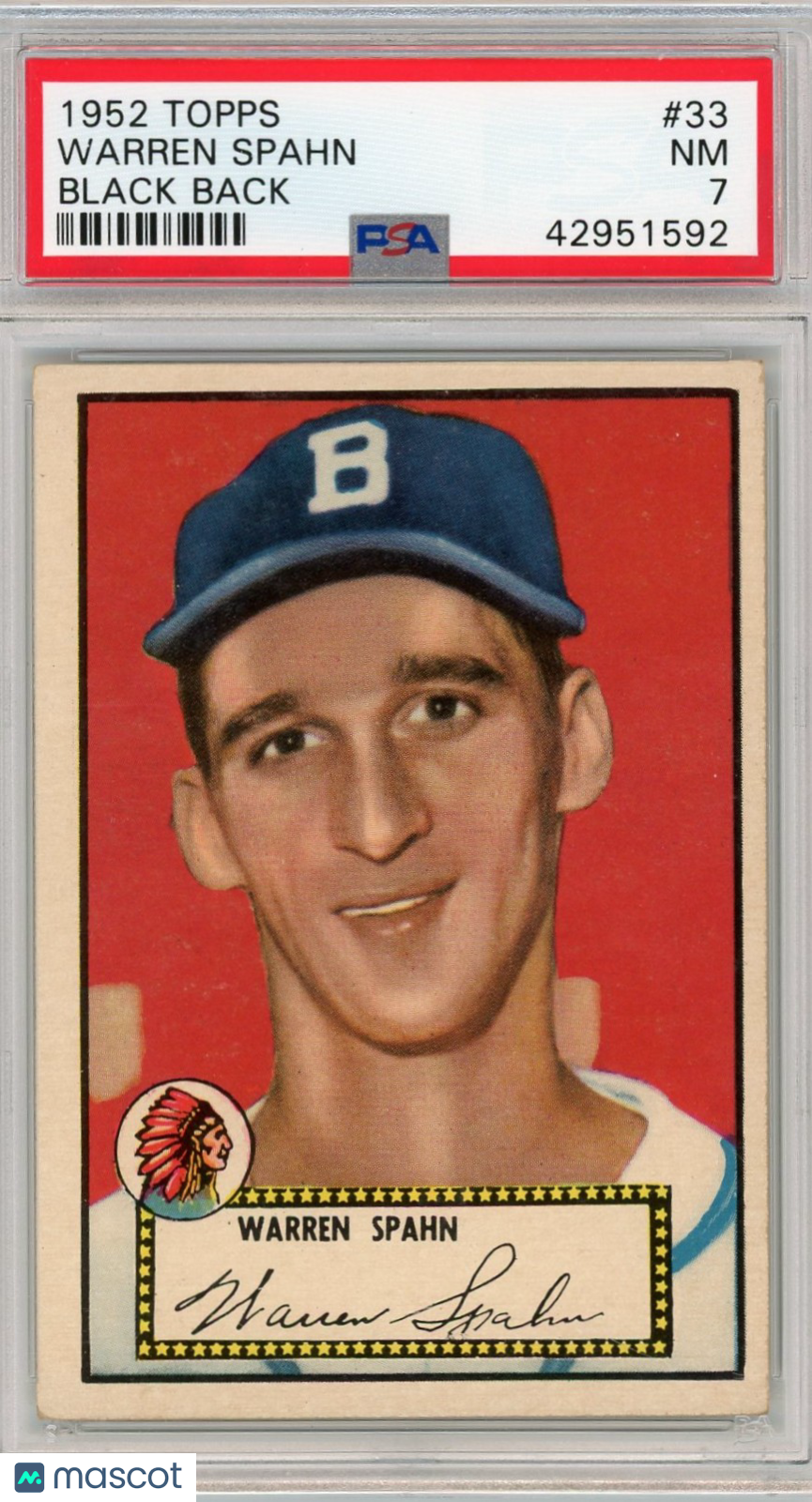 1952 Topps Warren Spahn #33 Black Back PSA 7