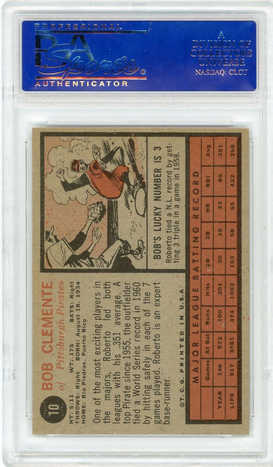 1962 Topps Bob Clemente #10 PSA 8