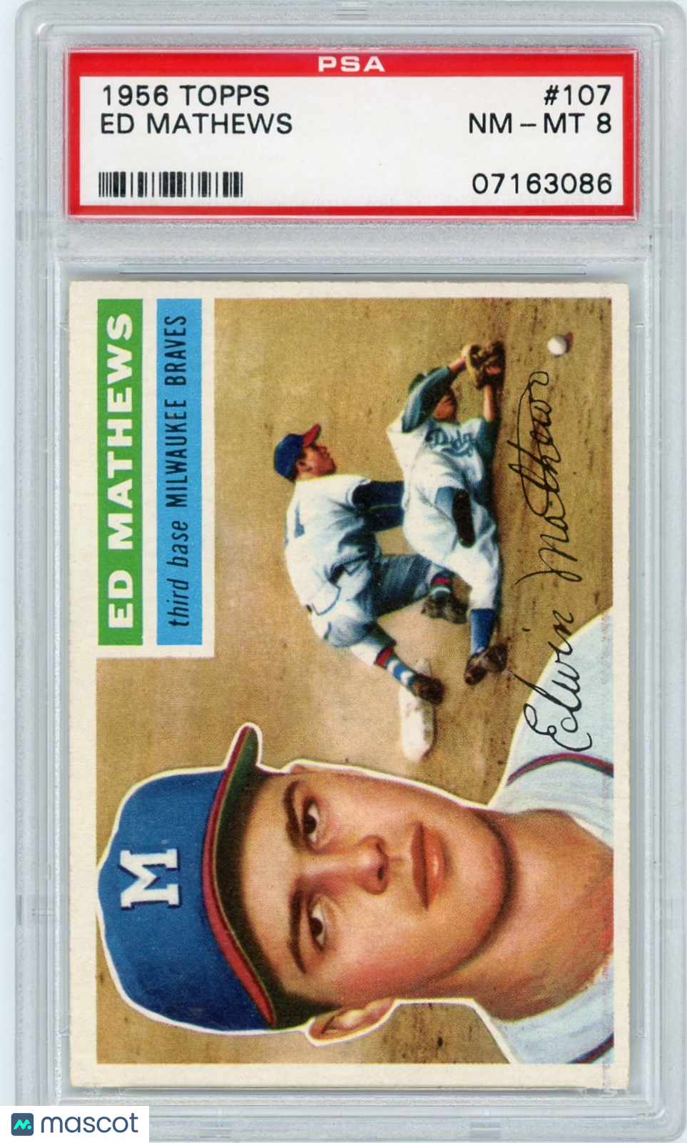 1956 Topps Ed Mathews #107 Gray Back PSA 8