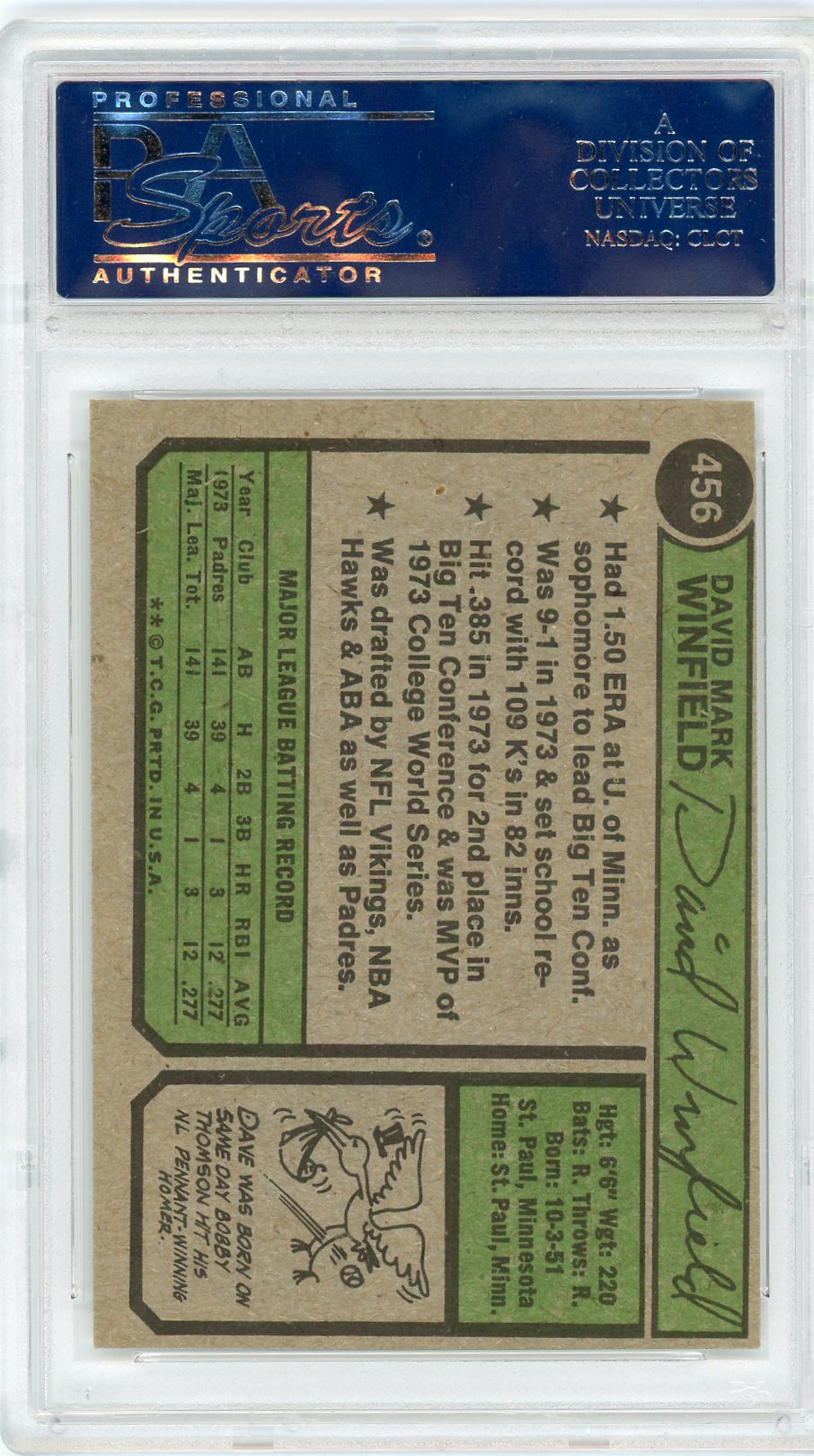 1974 Topps Dave Winfield #456 PSA 7