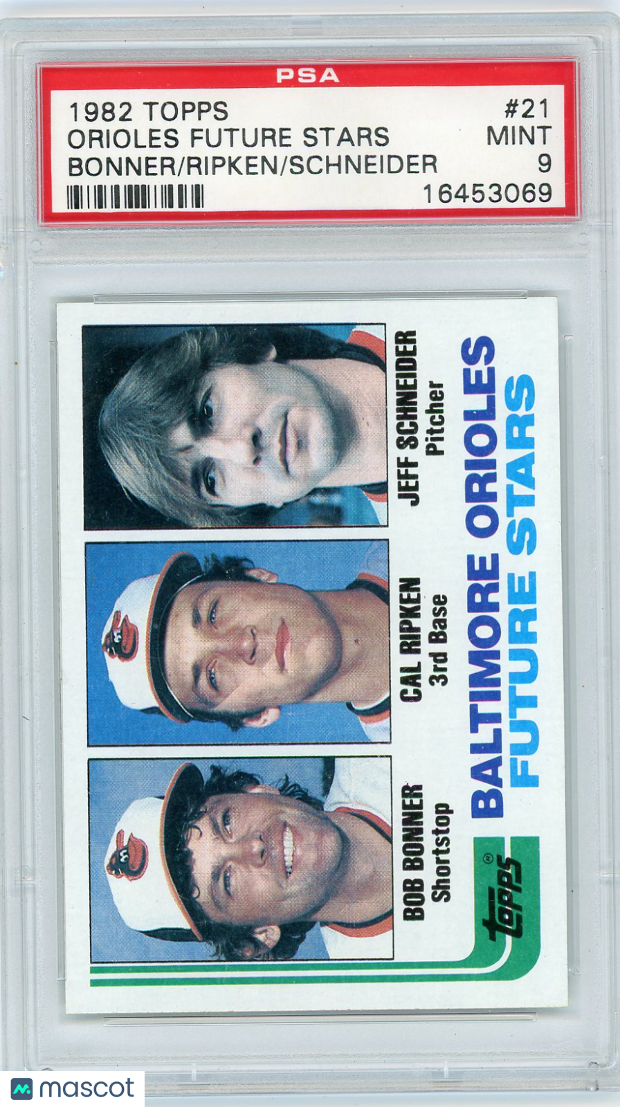 1982 Topps Orioles Future Stars #21 Bonner Ripken Schneider PSA 9