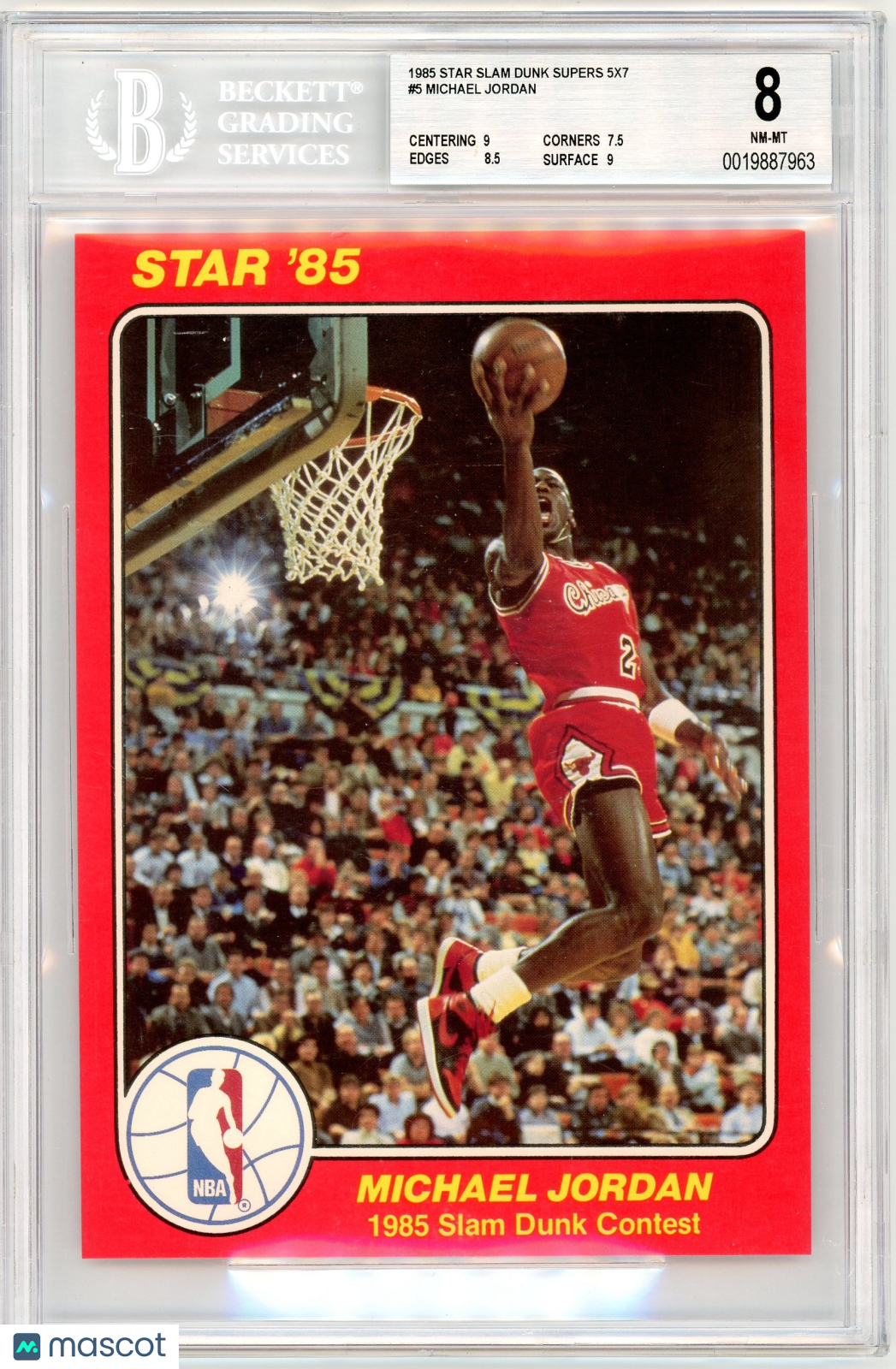 1985 Star Slam Dunk Supers 5x7 Michael Jordan #5 BGS 8