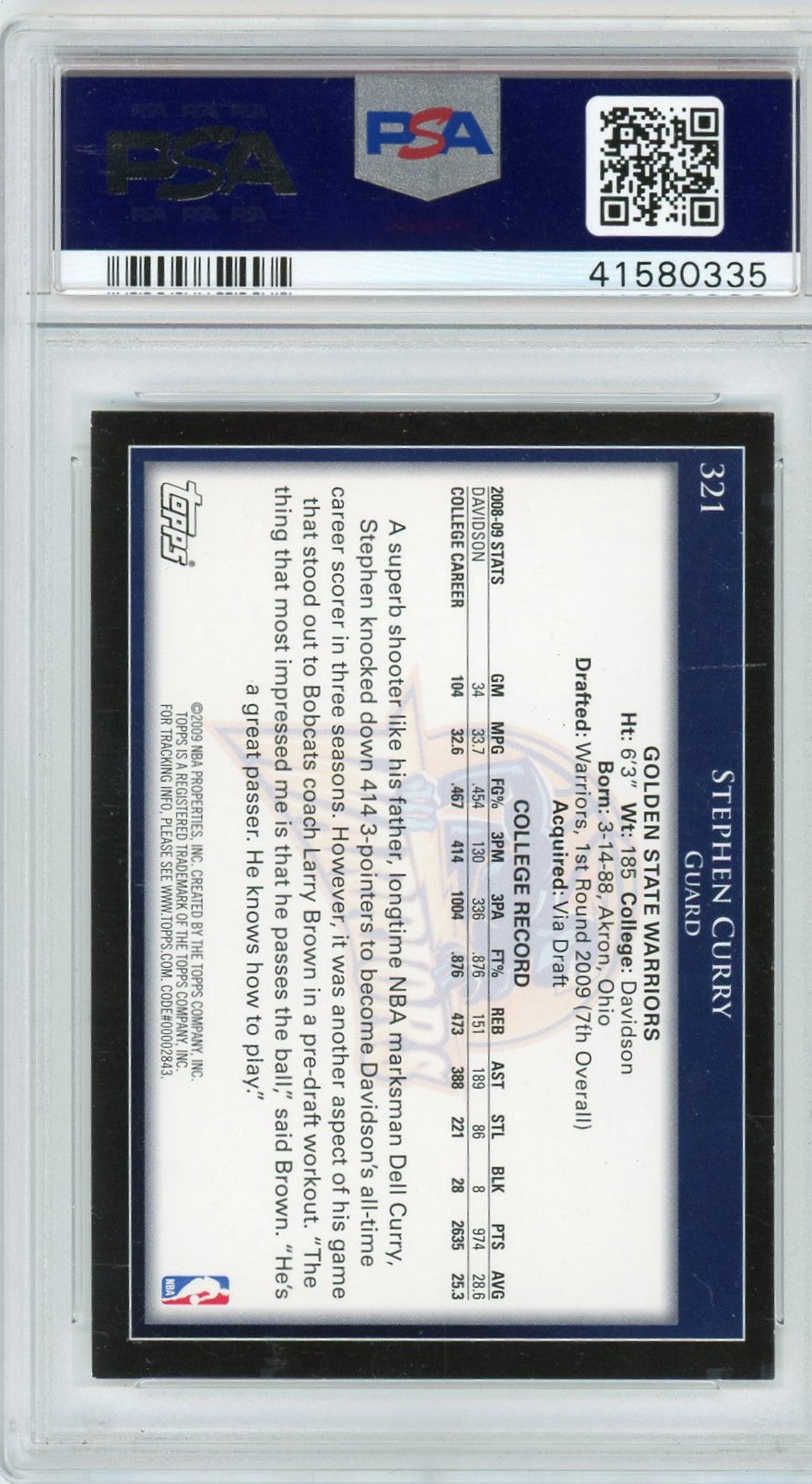 2009 Topps Stephen Curry #321 PSA 8.5