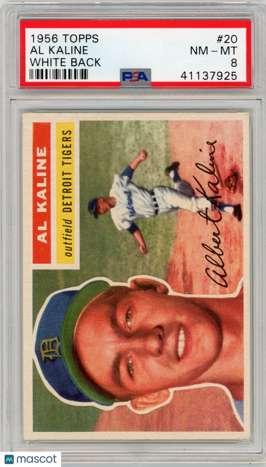 1956 Topps Al Kaline #20 White Back PSA 8