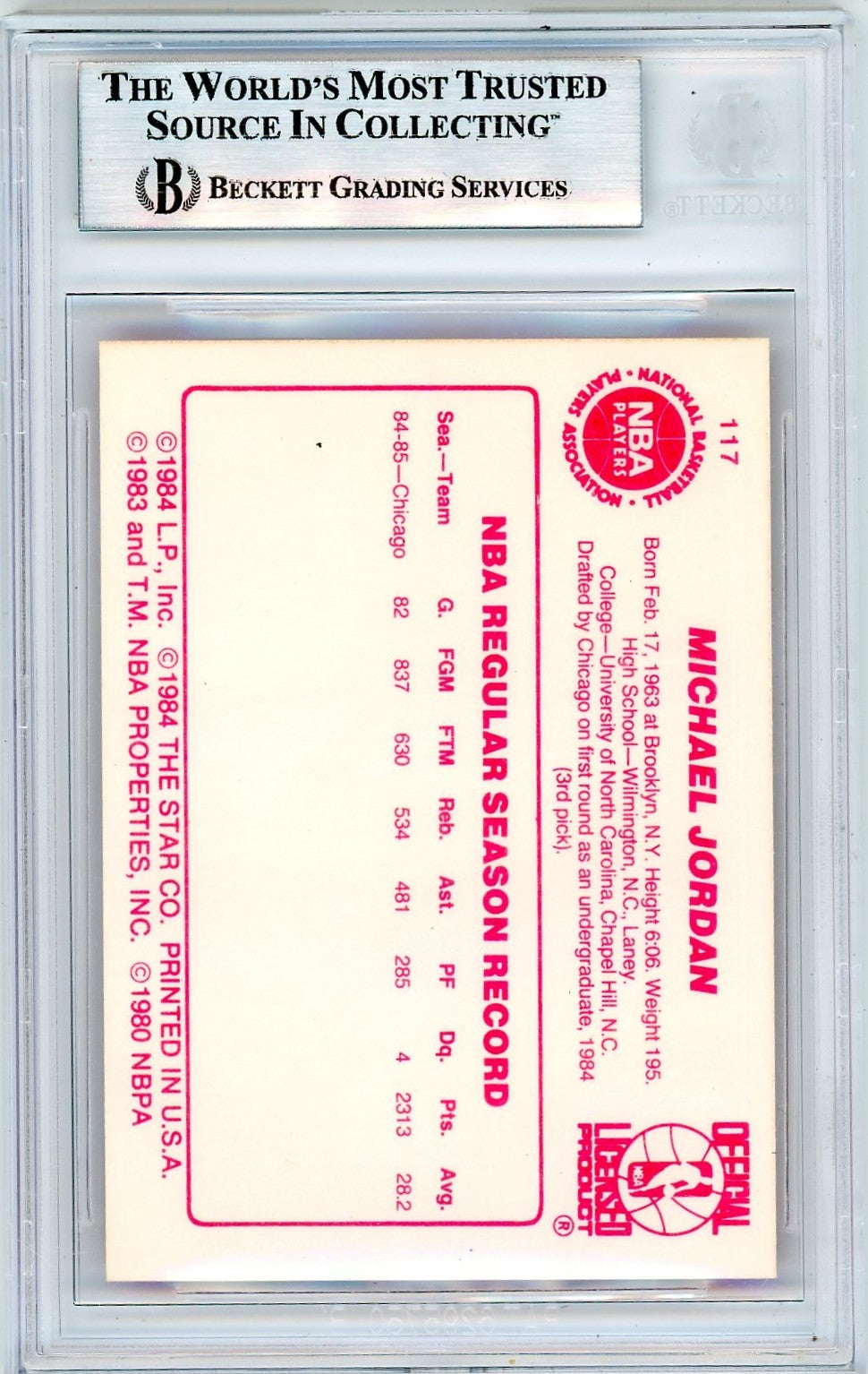 1985 Star Michael Jordan ! #117 BGS 9
