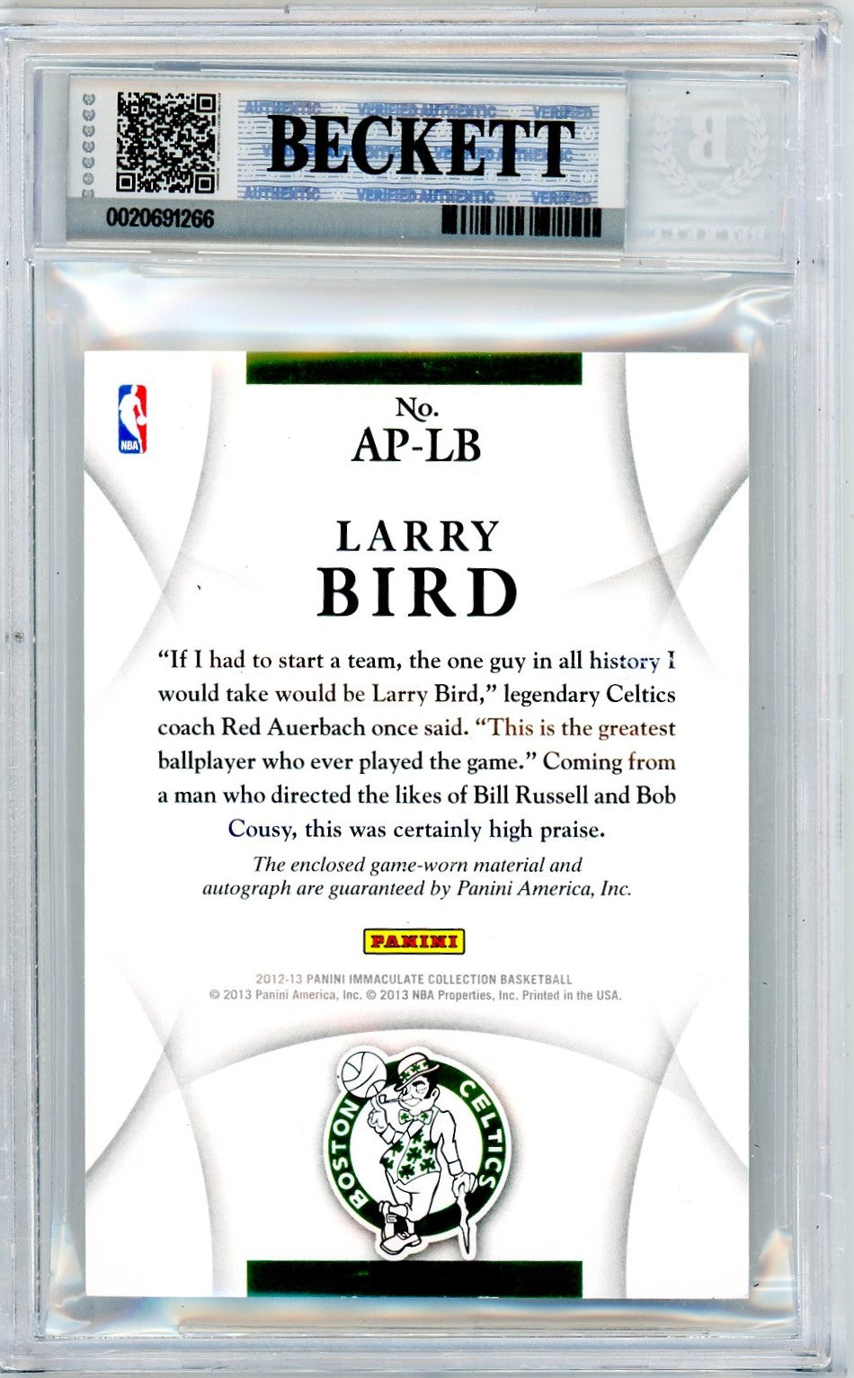 2012 Immaculate Collection Patch Auto Red Larry Bird #LB BGS 8.5 /25 Auto 10