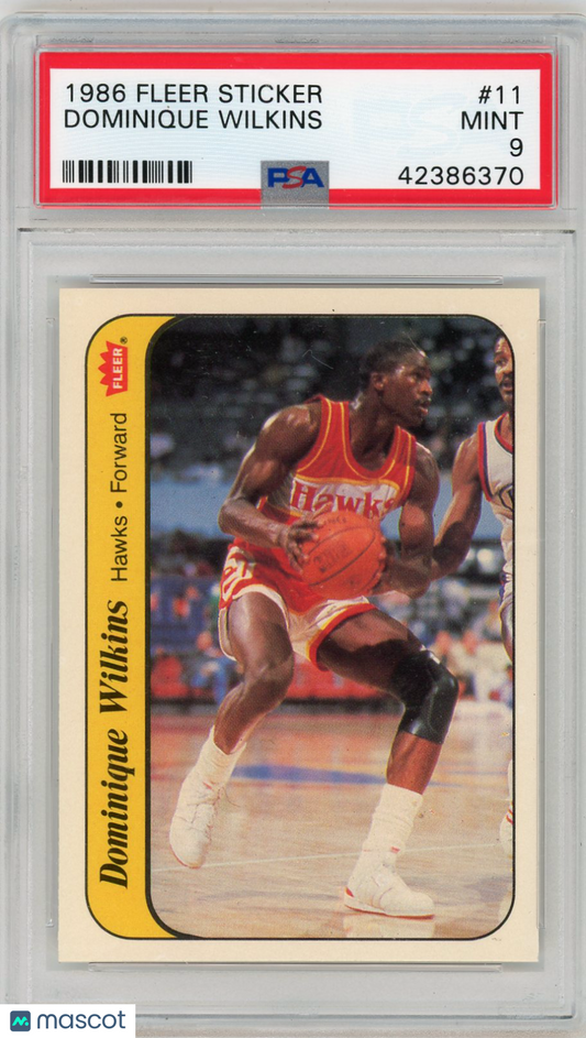 1986 Fleer Sticker Dominique Wilkins #11 PSA 9