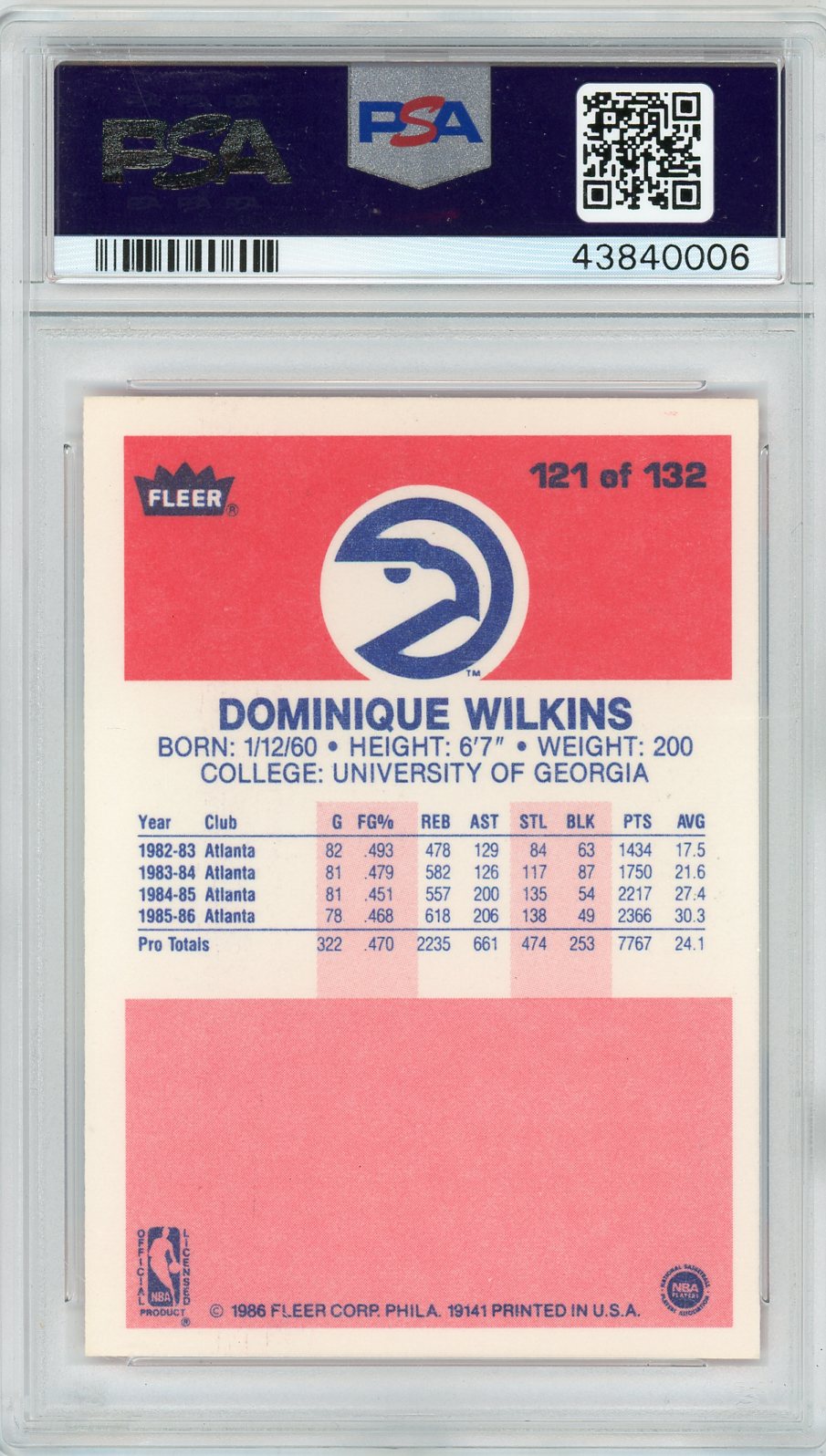 1986 Fleer Dominique Wilkins #121 PSA 9