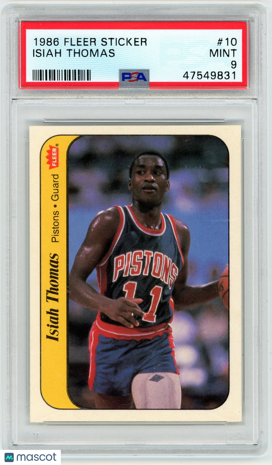 1986 Fleer Sticker Isiah Thomas #10 PSA 9