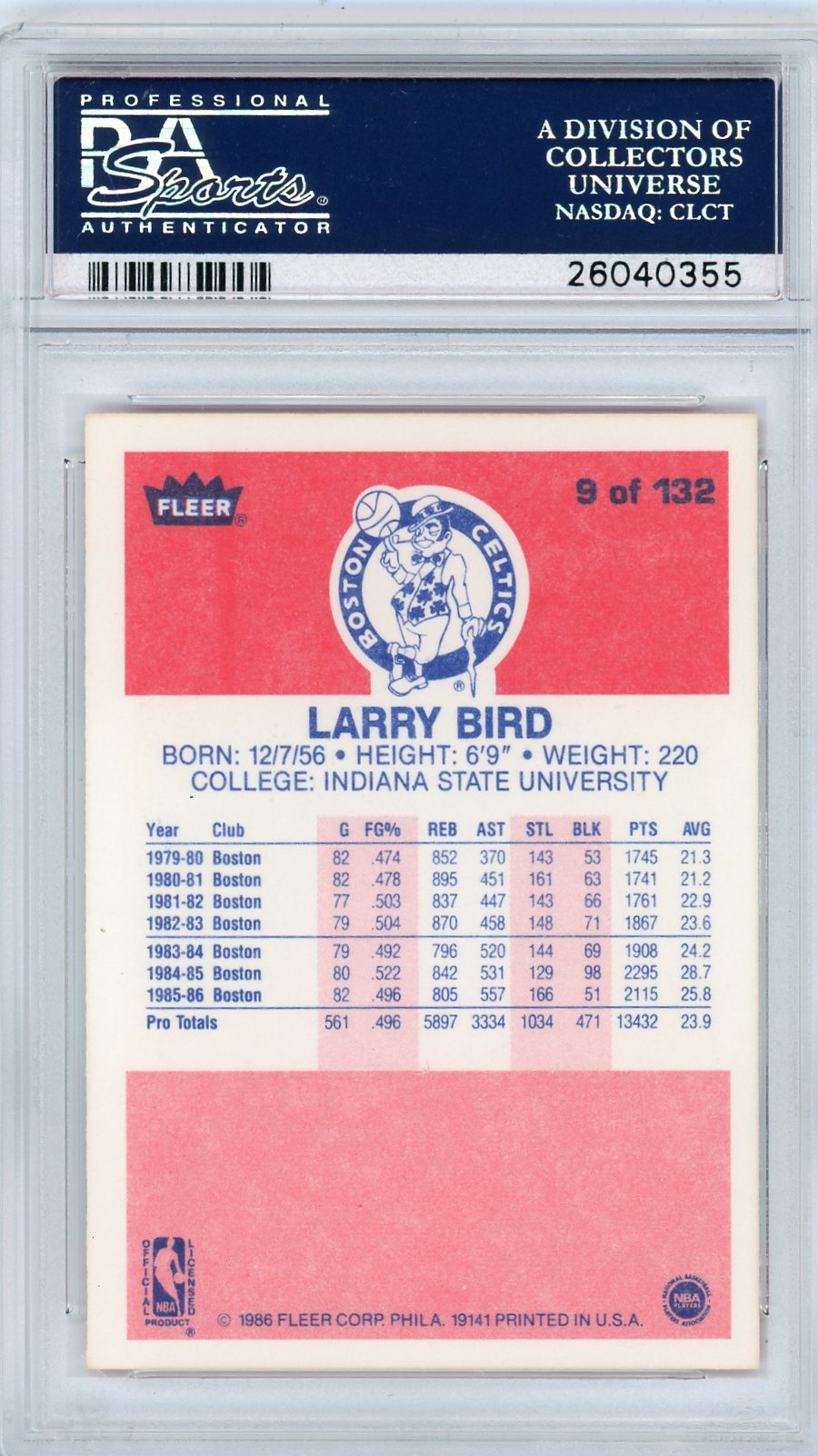 1986 Fleer Larry Bird #9 PSA 9