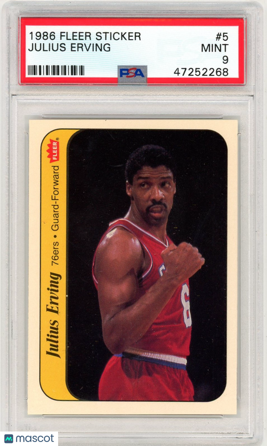 1986 Fleer Sticker Julius Erving #5 PSA 9