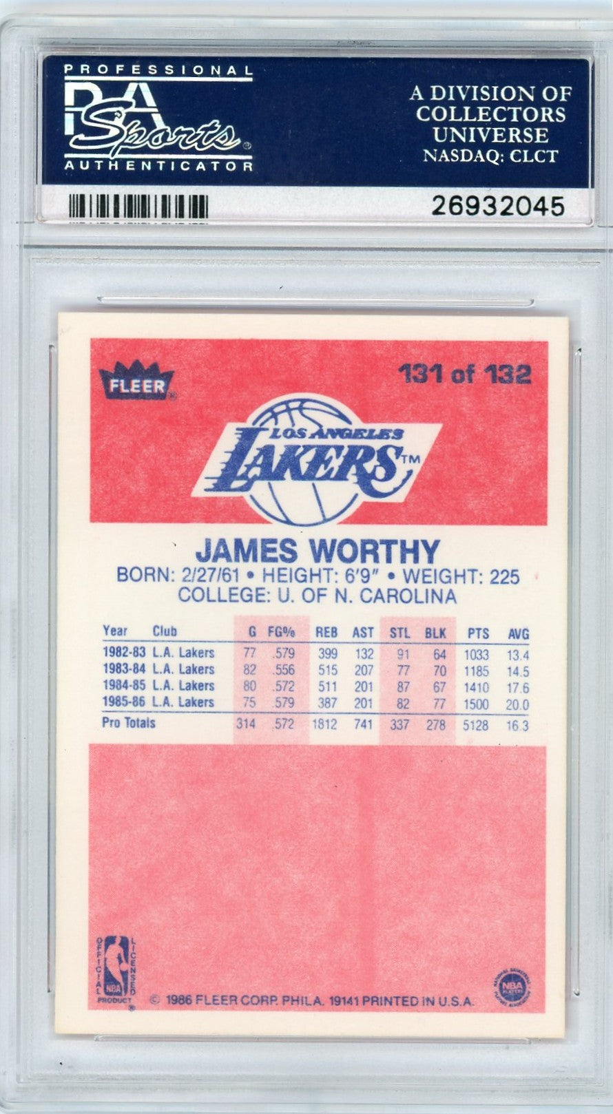 1986 Fleer James Worthy #131 PSA 9