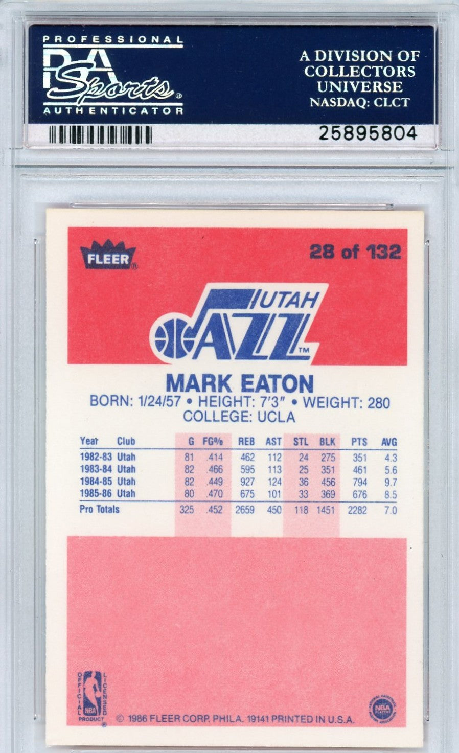 1986 Fleer Mark Eaton #28 PSA 10