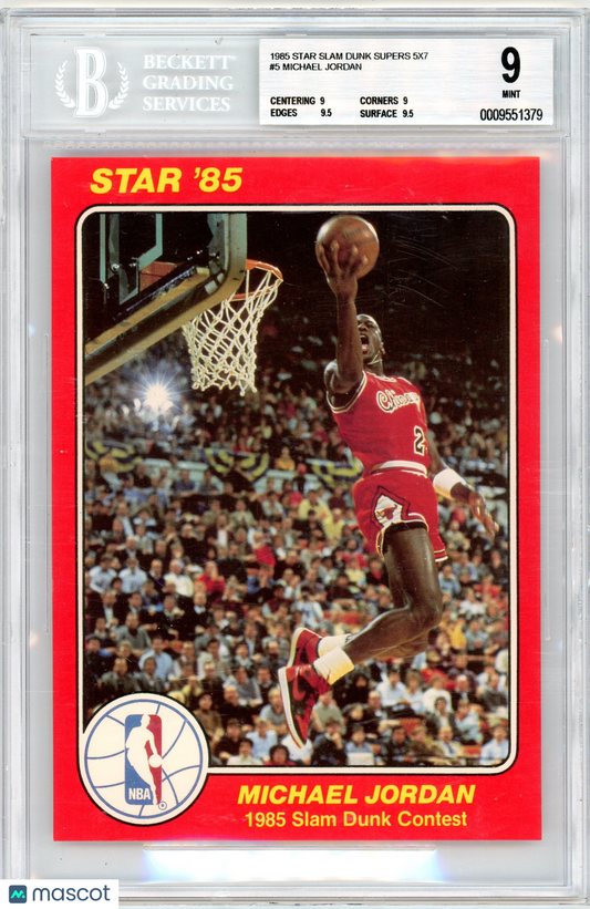 1985 Star Slam Dunk Supers 5x7 Michael Jordan #5 BGS 9