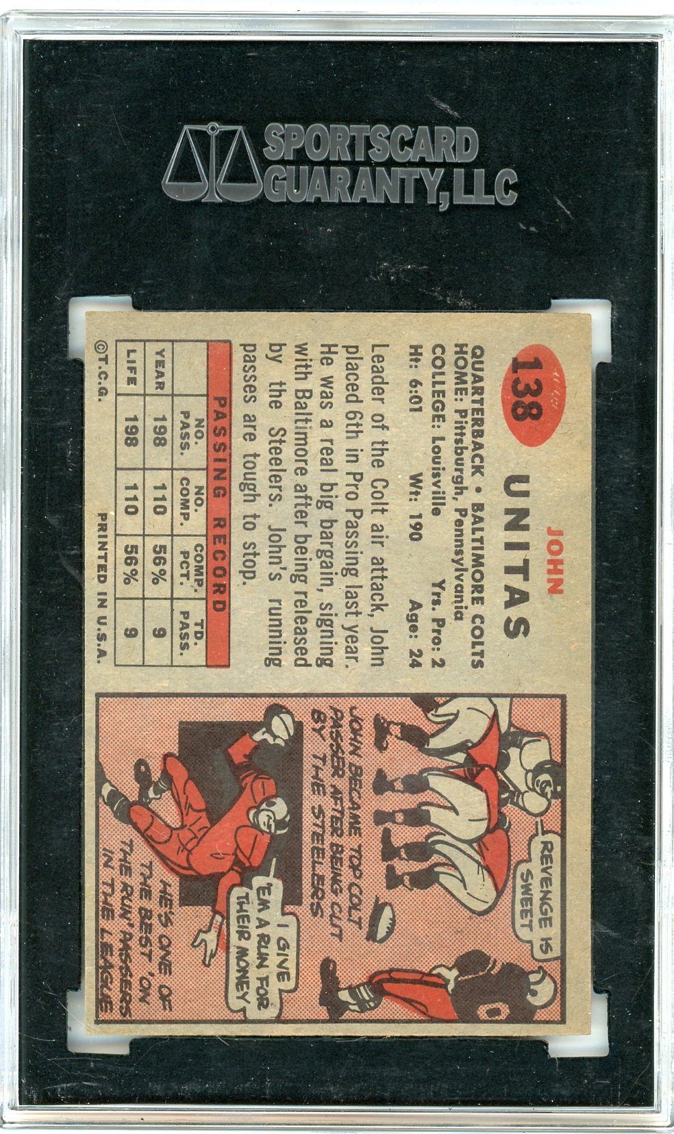 1957 Topps John Unitas #138 SGC 5