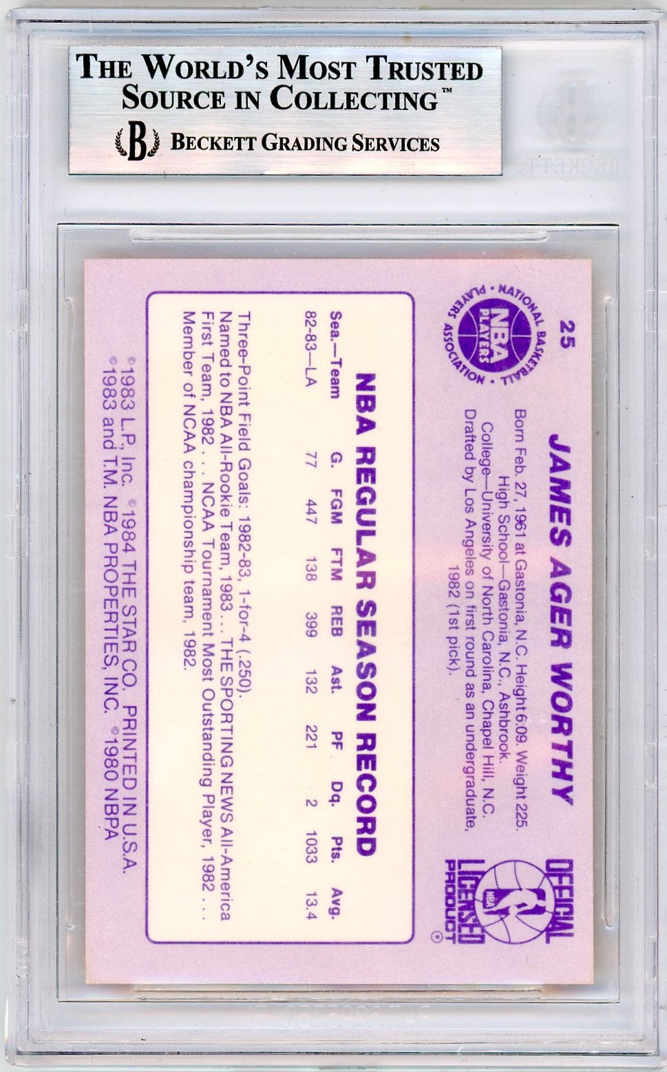 1983 Star James Worthy SP XRC #25 BGS 9