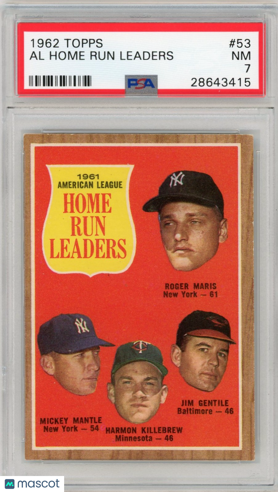 1962 Topps Al Home Run Leaders #53 PSA 7