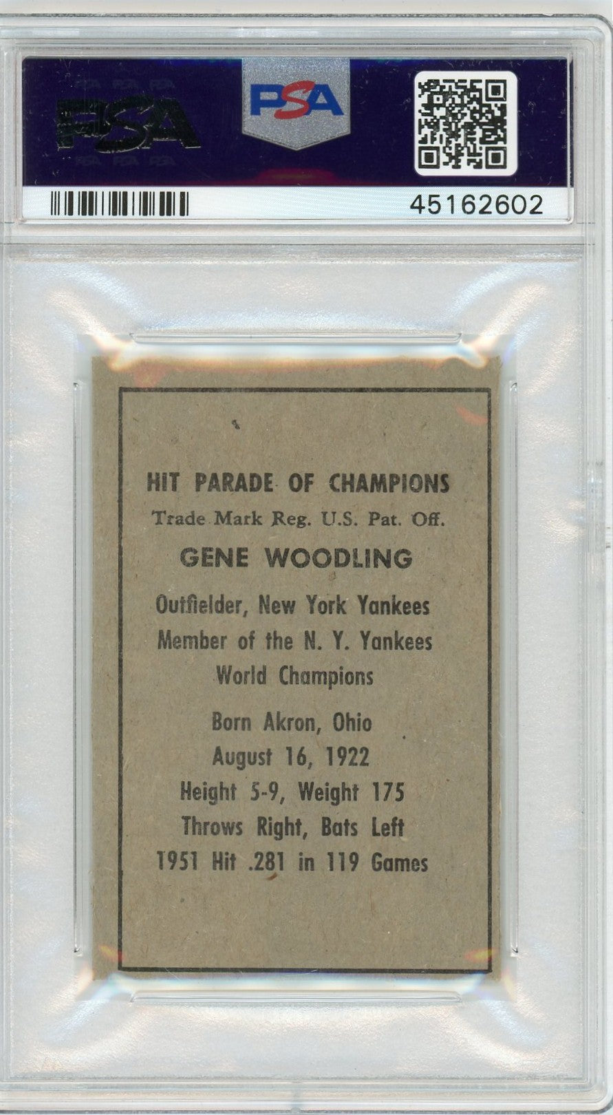 1952 Berk Ross Gene Woodling PSA 7