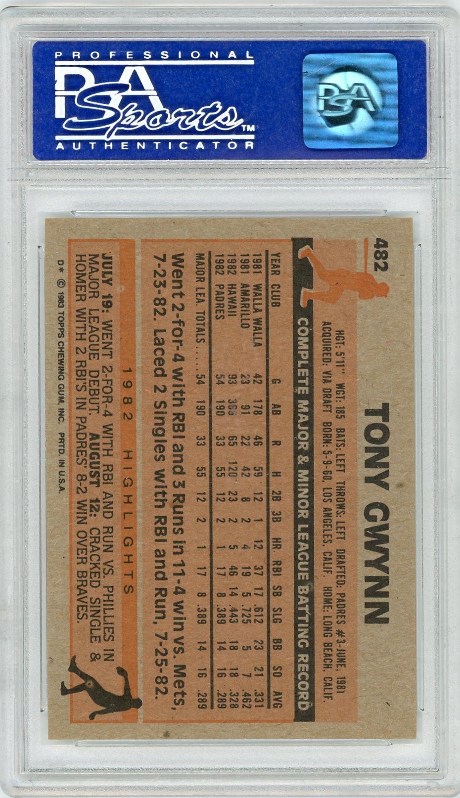 1983 Topps Tony Gwynn #482 PSA 8