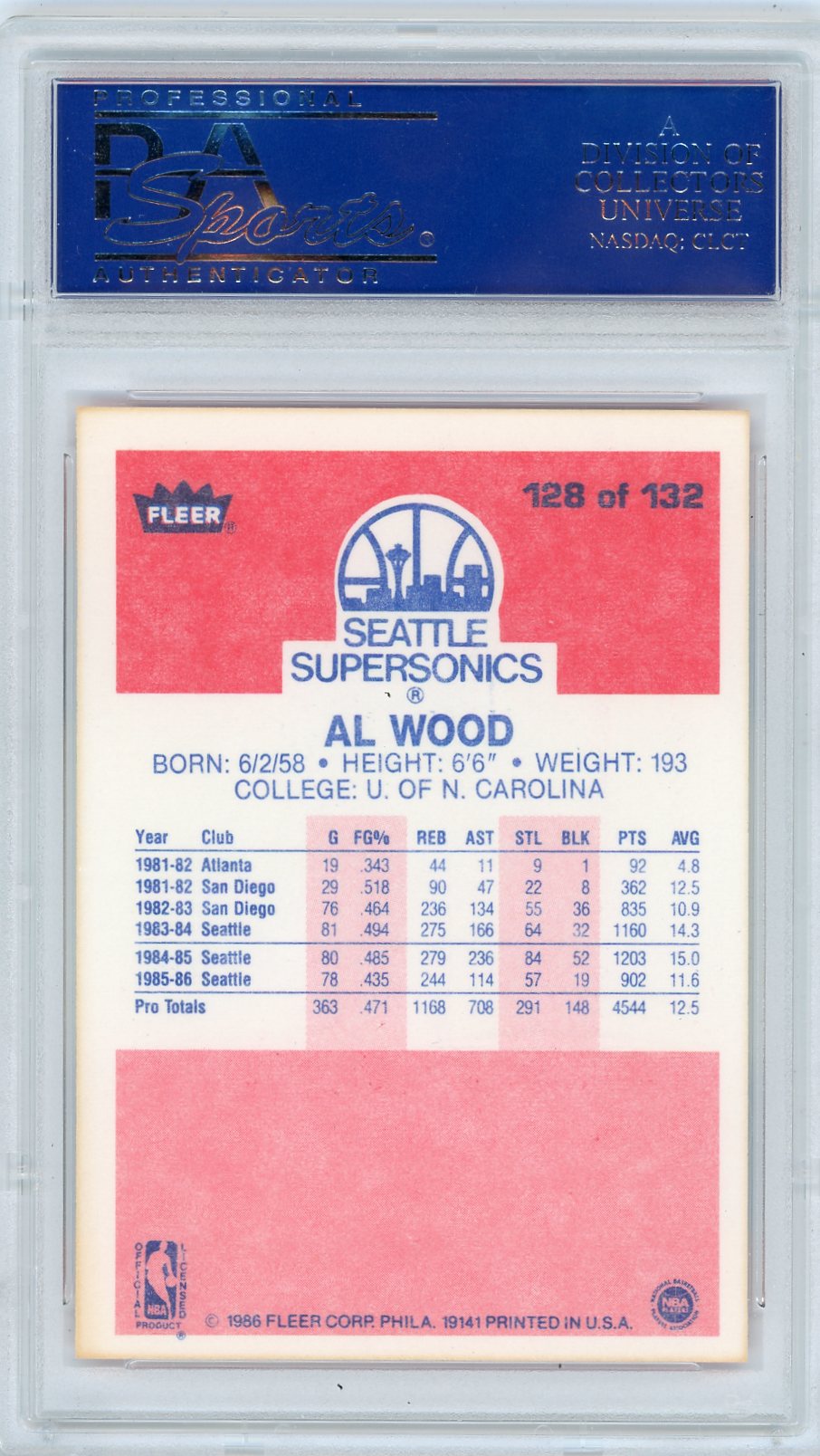 1986 Fleer Al Wood #128 PSA 9