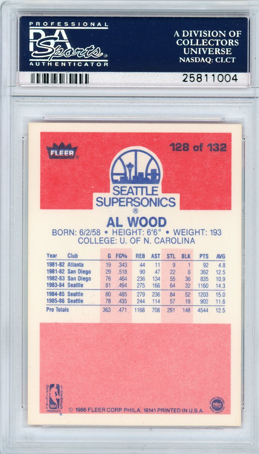 1986 Fleer Al Wood #128 PSA 9