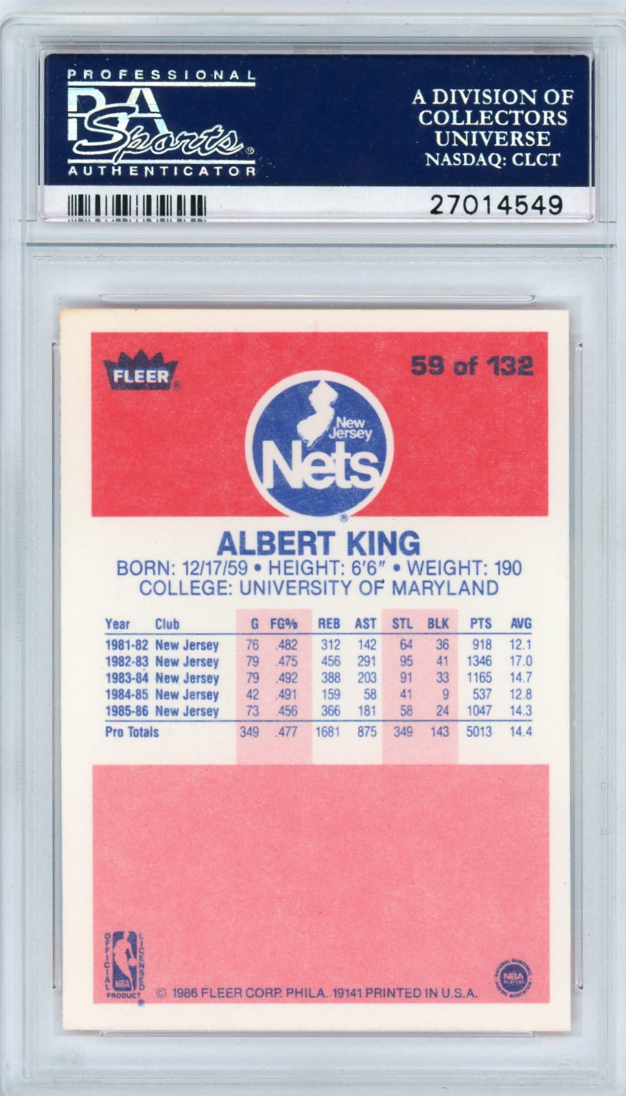 1986 Fleer Albert King #59 PSA 9