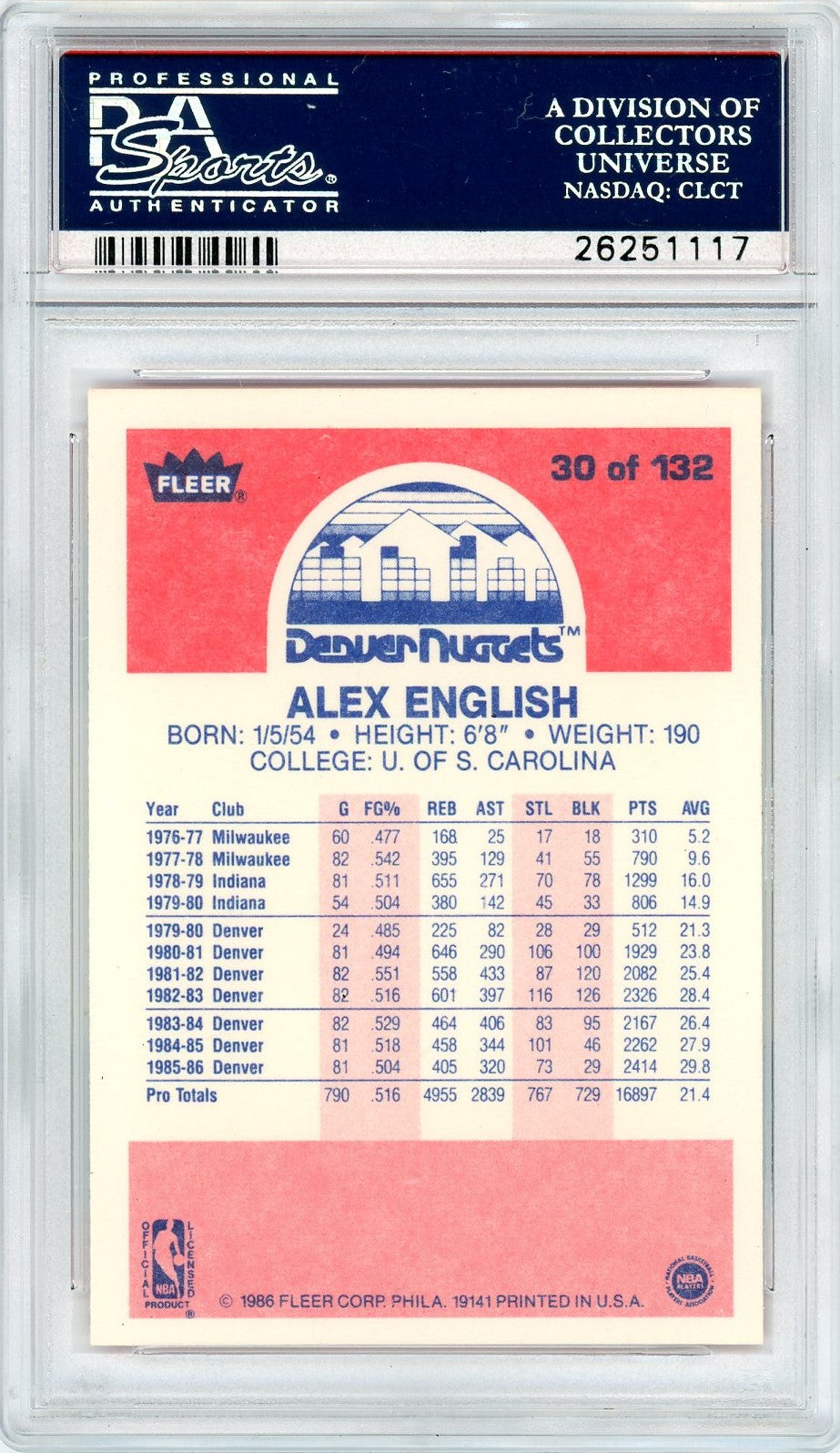 1986 Fleer Alex English #30 PSA 9