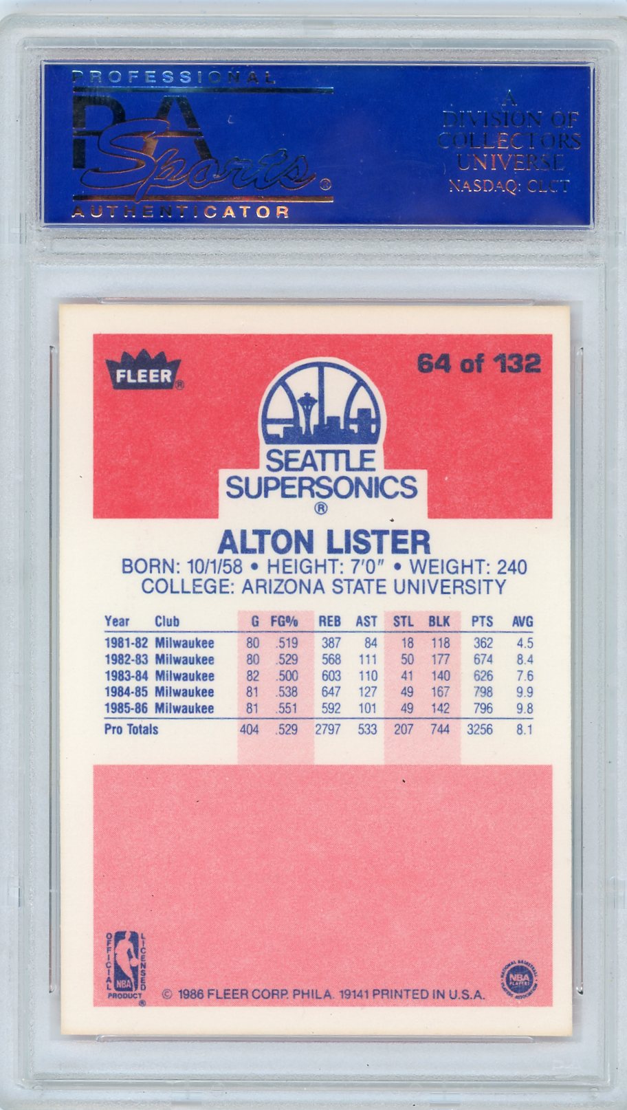 1986 Fleer Alton Lister #64 PSA 9