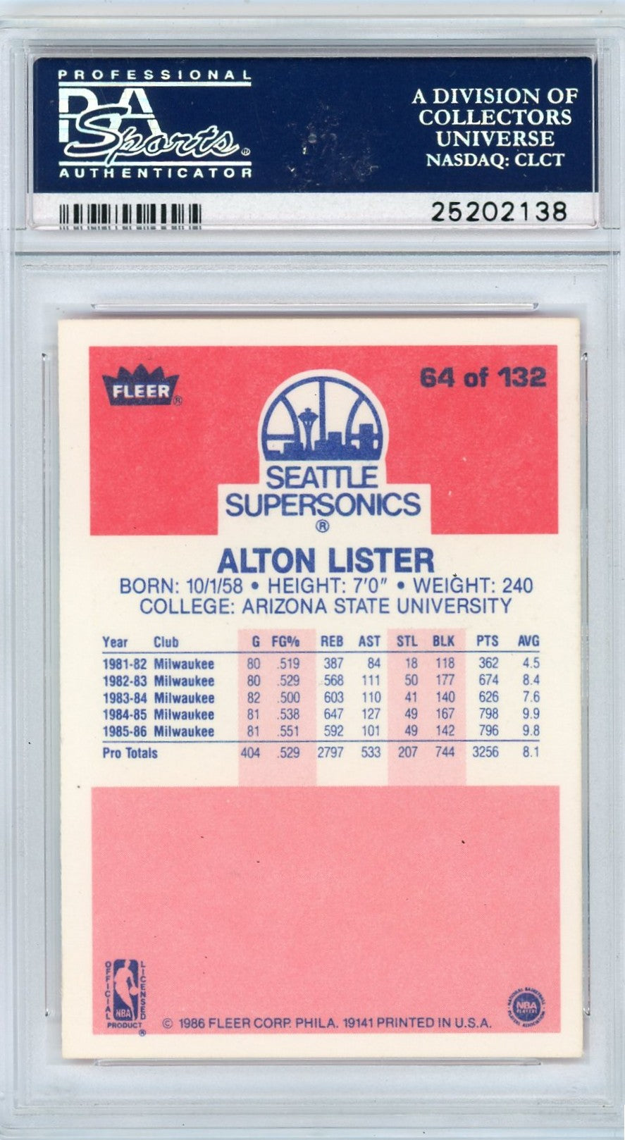 1986 Fleer Alton Lister #64 PSA 9