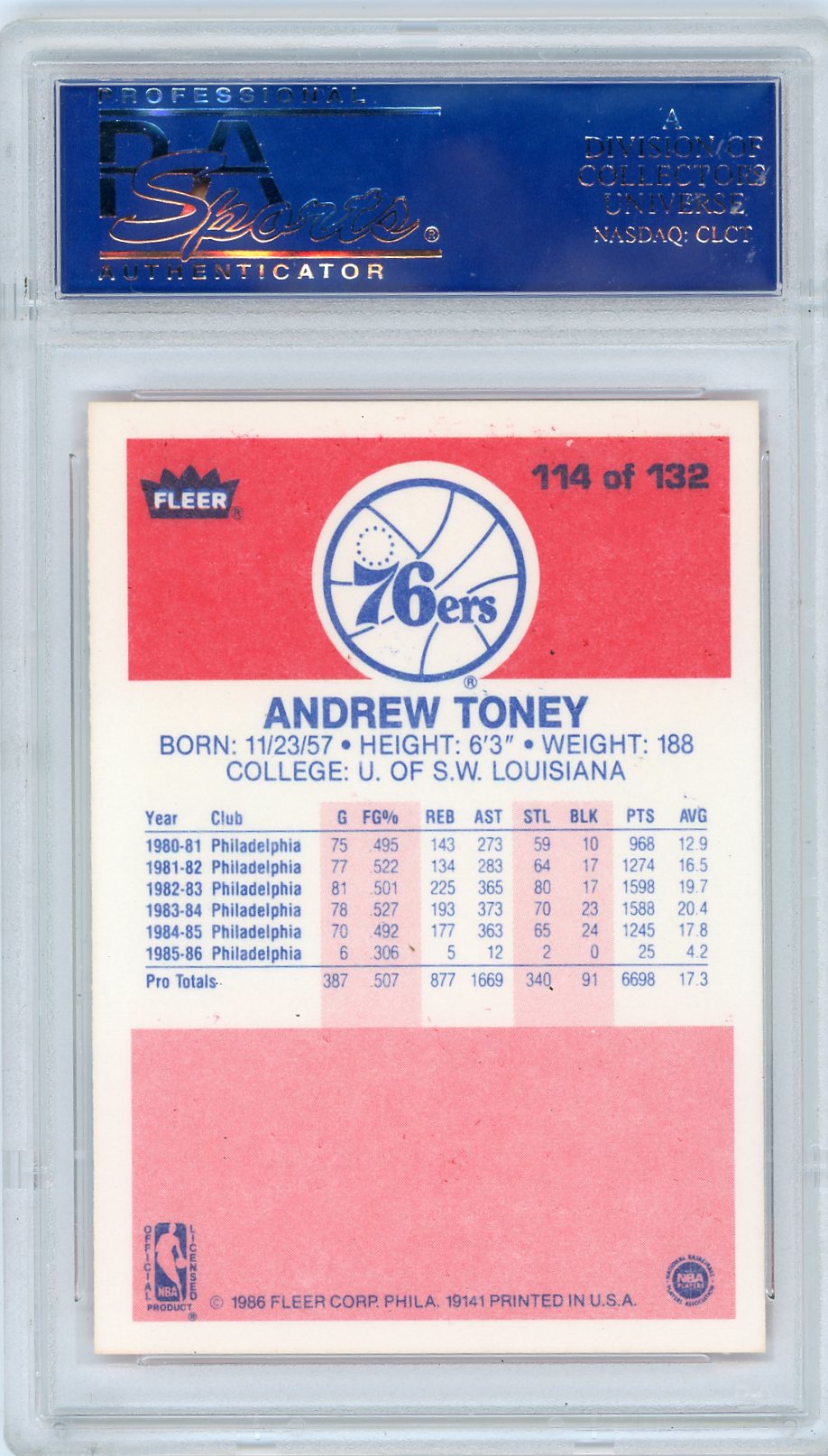 1986 Fleer Andrew Toney #114 PSA 9