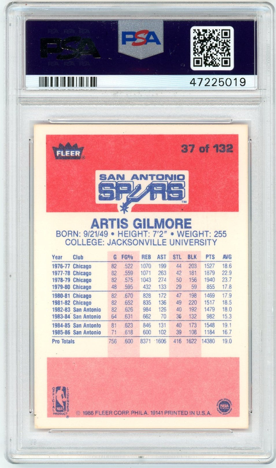 1986 Fleer Artis Gilmore #37 PSA 9