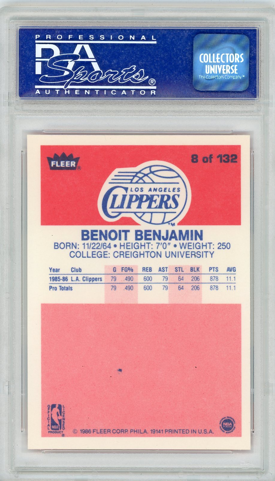 1986 Fleer Benoit Benjamin #8 PSA 9