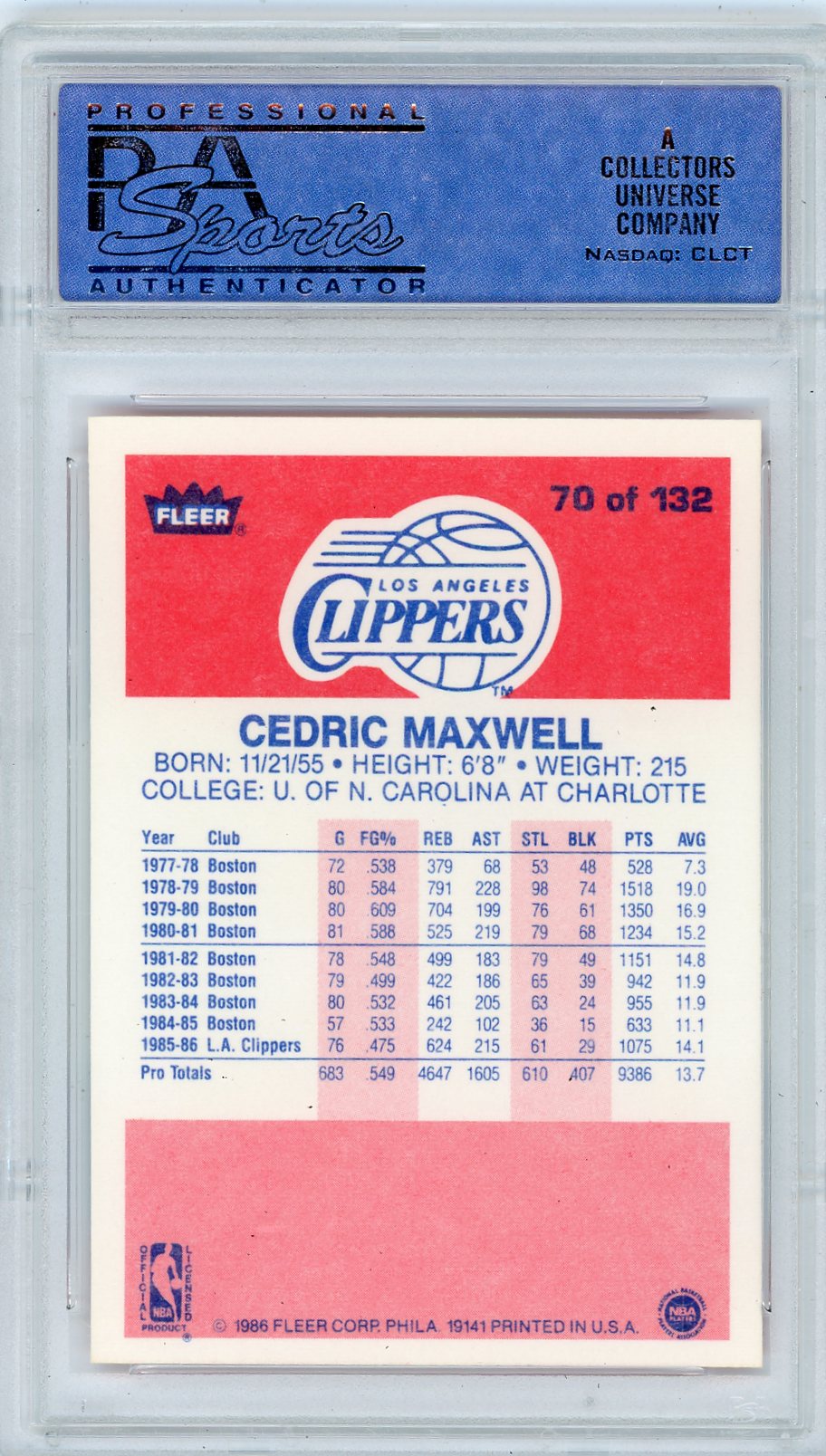 1986 Fleer Cedric Maxwell #70 PSA 9