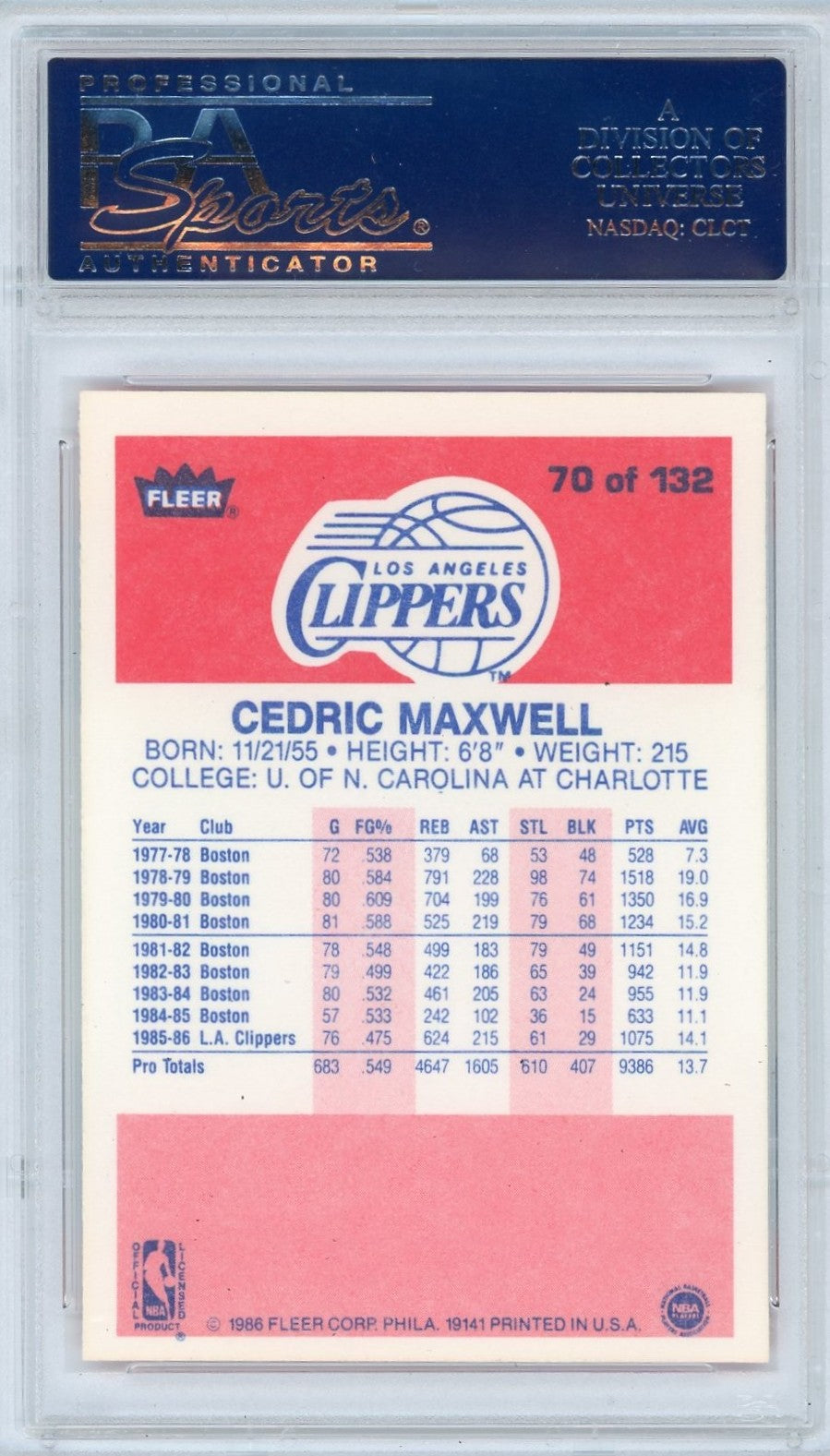 1986 Fleer Cedric Maxwell #70 PSA 9