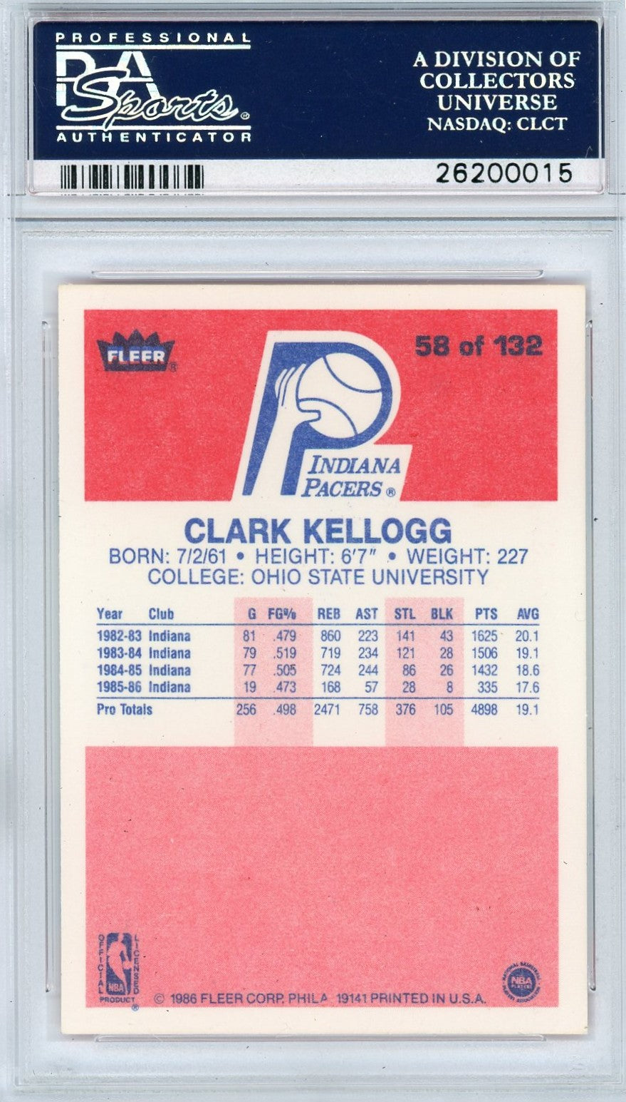 1986 Fleer Clark Kellogg #58 PSA 9
