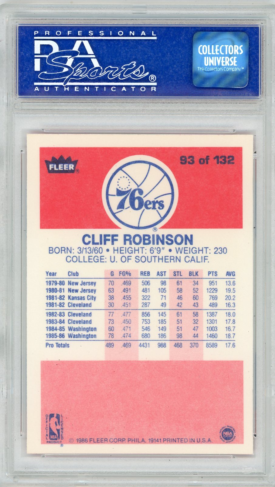 1986 Fleer Cliff Robinson #93 PSA 9