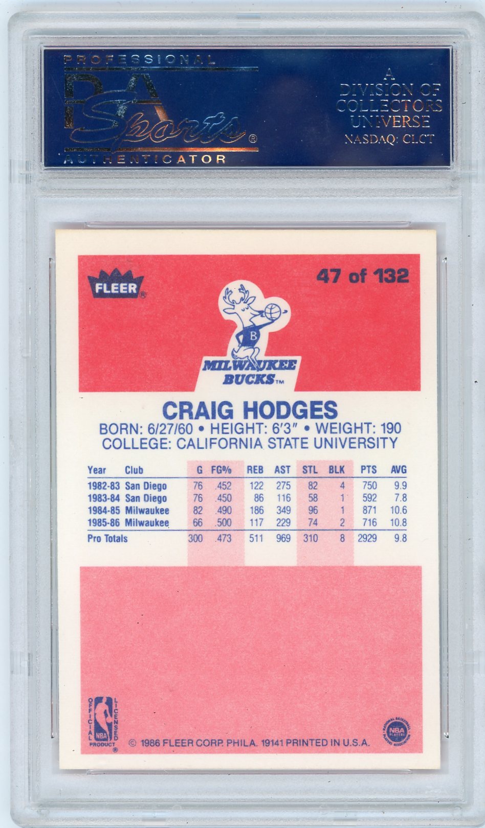1986 Fleer Craig Hodges #47 PSA 9